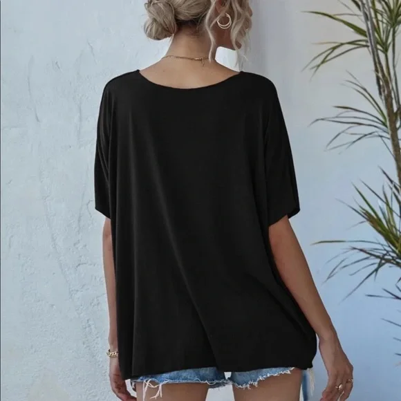 Black V Neck batwing sleeve slouchy tee - Picture 2 of 7